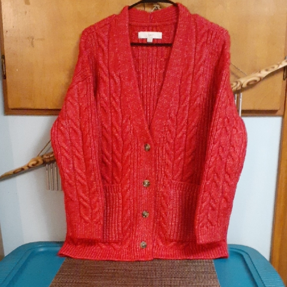 Loft Cable Knit Button Down Sweater - image 1